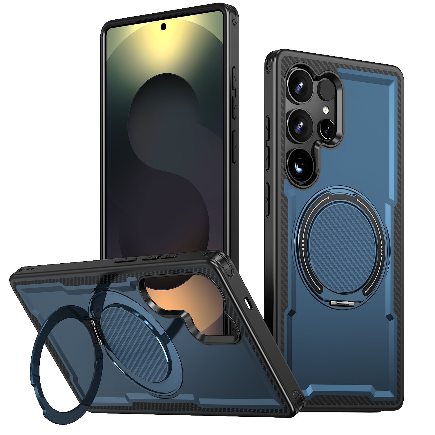 Magnetic Heat Dissipation Rubber Coating Structure Case for Samsung Galaxy S24 Ultra Wireless Charging Compatible Military Drop Protection Adjustable Kickstand Magnetic Metal 360 Degrees Ice Armour Cool Matte