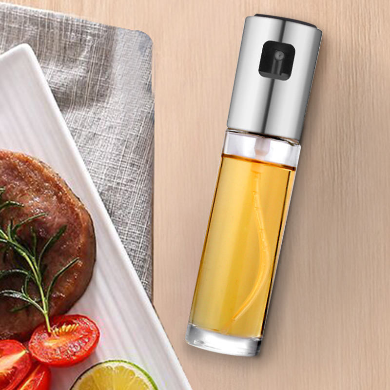 Oil Sprayer for Cooking, 3.5 OZ Olive Oil Dispenser Bottle for Kitchen Gadgets, Food, Air Fryer, Salad, Vinegar, BBQ, Stainless Steel Pump for Mist Spray, Glass Metarial Mister, 100 ML