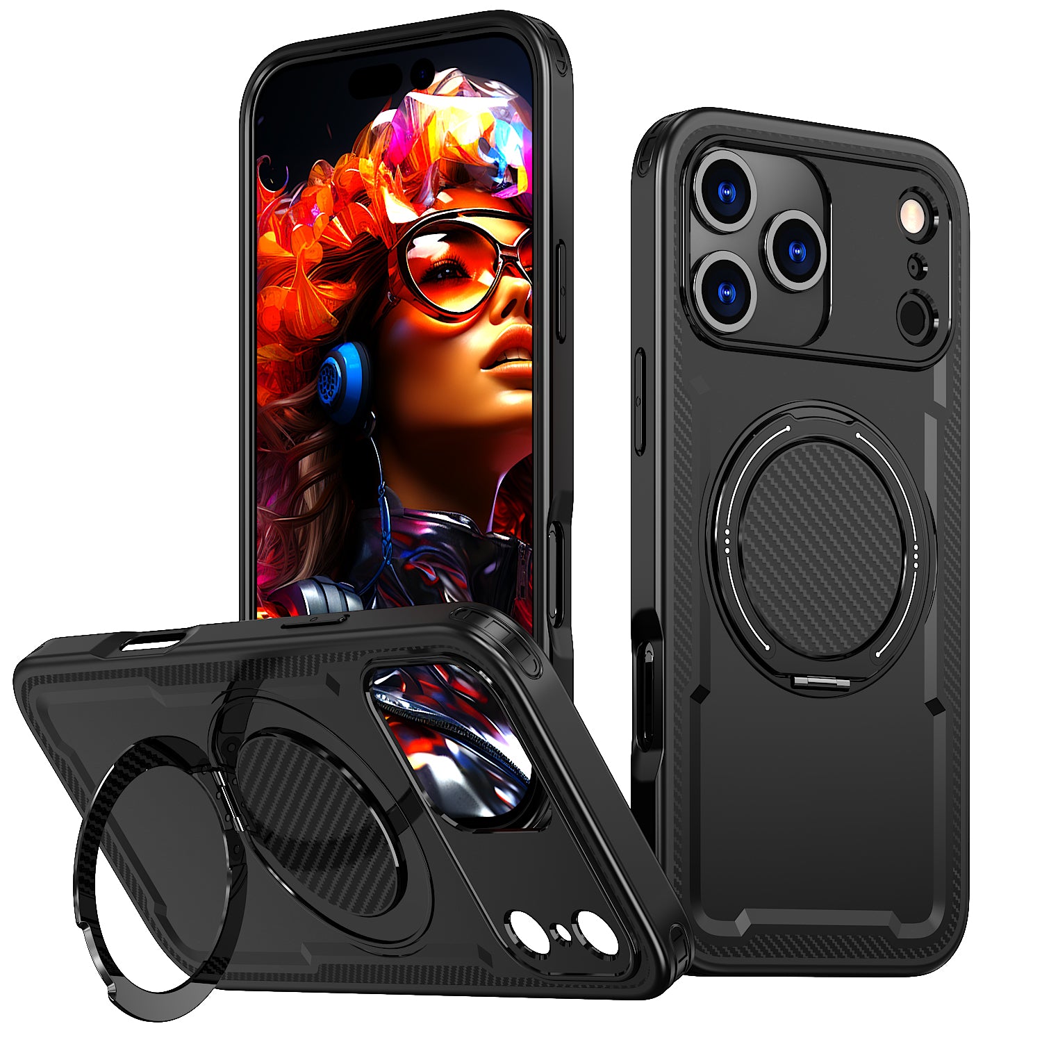 IPhone 17 Pro High Precision Rubber Coating Structure Mobile Phone Bugs CSS Case Protection Shockproof Kickstand Magnetic Metal 360 Degrees Wireless Charging Case