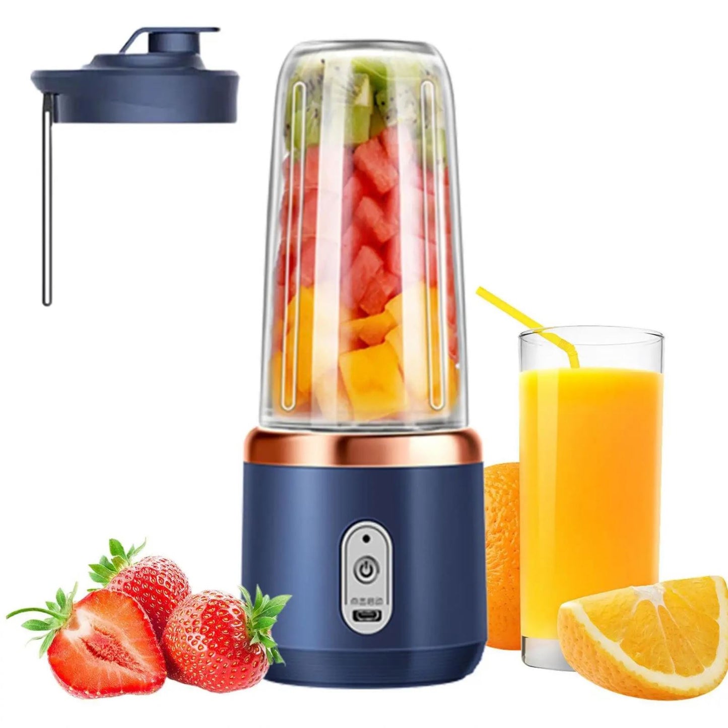 Portable Blender, Personal Blender USB Rchargeable, Mini Blender for Shakes and Smoothies, 400ML Portable Fruit Veggie Juicer Cup With 6 Blades and Travel Lid, Handheld Blender for Travel Gym Kitchen