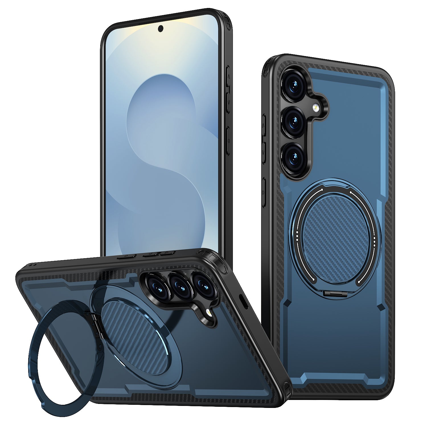 Magnetic Heat Dissipation Rubber Coating Structure Case for Samsung Galaxy S24 Plus Wireless Charging Compatible Military Drop Protection Adjustable Kickstand Magnetic Metal 360 Degrees Ice Armour Cool Matte