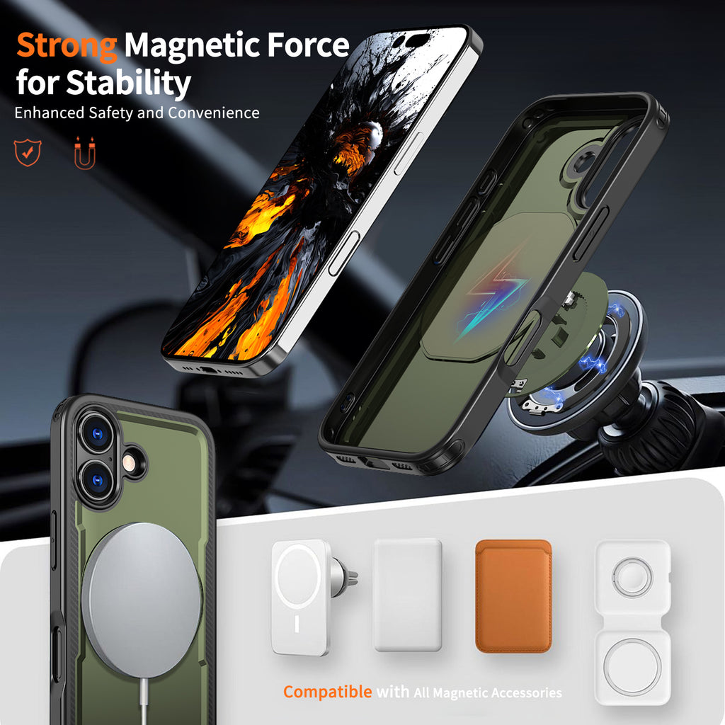 IPhone 17 High Precision Rubber Coating Structure Mobile Phone Bugs CSS Case Protection Shockproof Kickstand Magnetic Metal 360 Degrees Wireless Charging Case