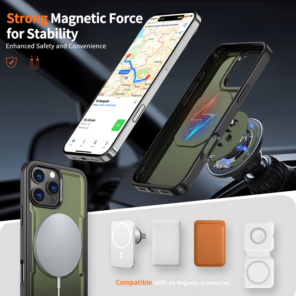 IPhone 16 Pro High Precision Rubber Coating Structure Mobile Phone Bugs CSS Case Protection Shockproof Kickstand Magnetic Metal 360 Degrees Wireless Charging Case
