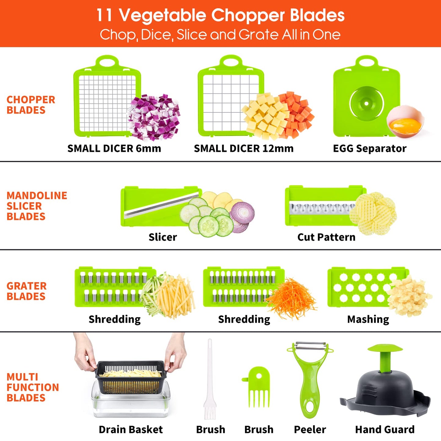 16-in-1 Ultimate Vegetable Chopper & Mandoline Slicer – Multi-Blade Food Dicer, Spiralizer, Grater & Cutter with Container – Kitchen Gadget for Fruits, Veggies, Cheese – Black & Green