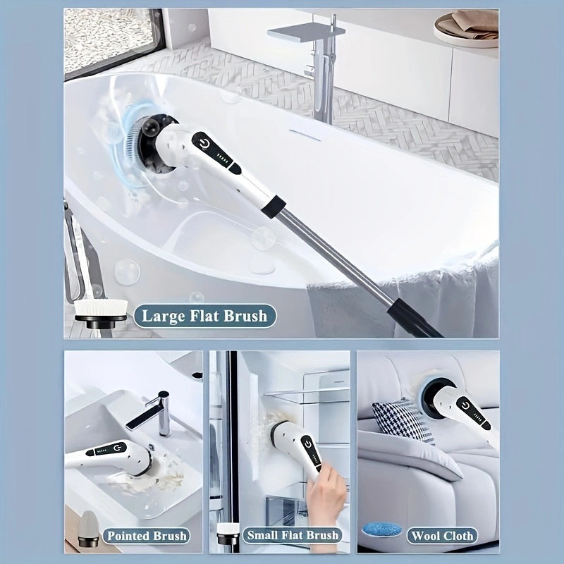 Kitchen &amp; Bathroom Cleaning Made of Durable Plastic Powerful Nine-In-One Household Multi-Function Cross Electric Brush Set 9 Replaceable Brush Heads-90Mins Work Time, 5 Adjustable SPEED&nbsp;Bathroom Shower Bathtub Glass Car