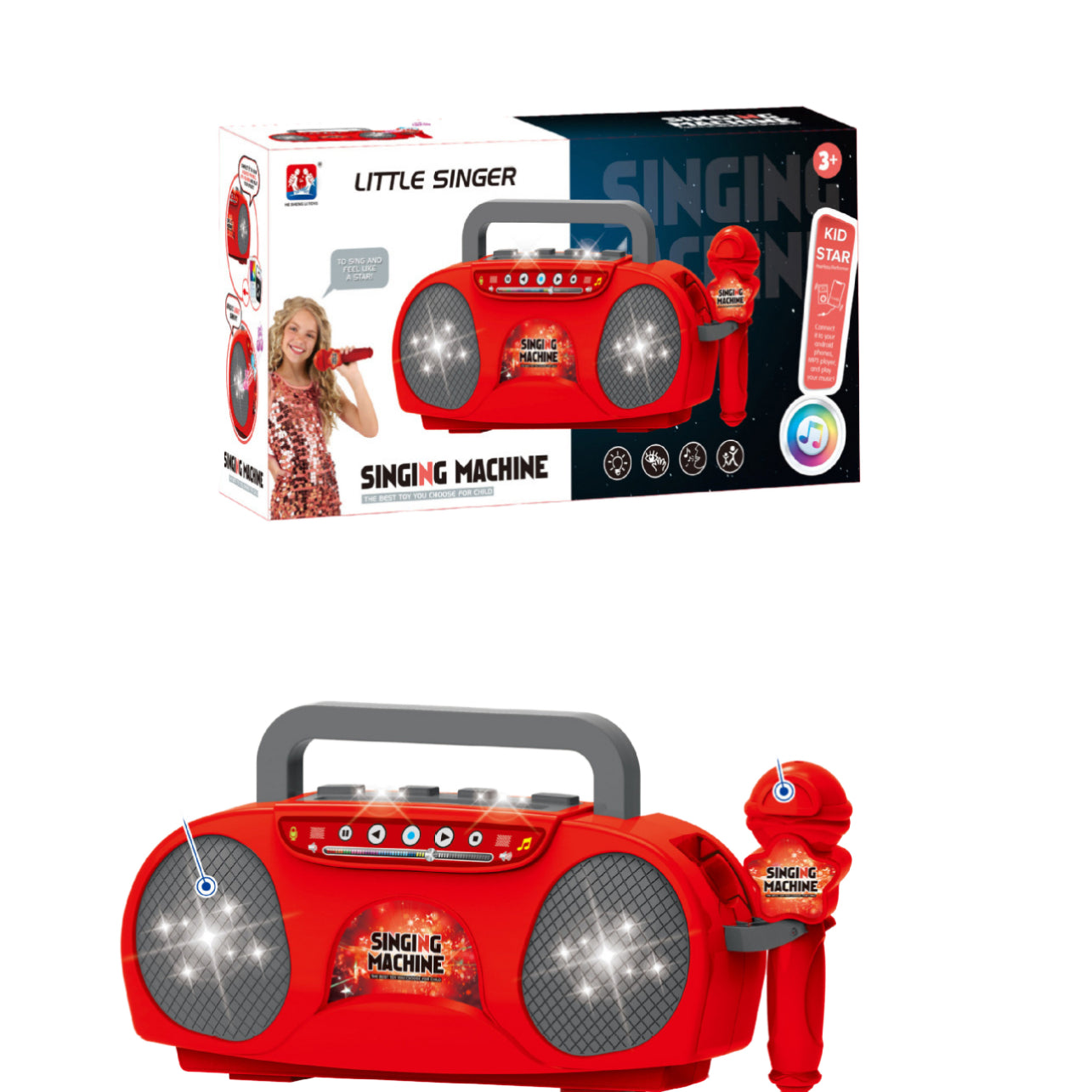 Baby Preschool Electronic Super Rocking Star Girls Musical Microphone Kids Karaoke Instrument Set Children Singing Machine Toy Piano Keyboard PC Material Microphone for Musical Instrument Ages 3+