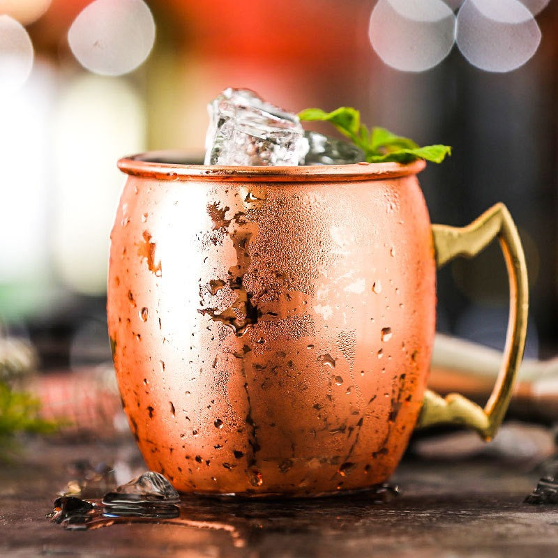 Aron Handmade Solid Copper Moscow Mule Mug Heat Insulation, Barrel Shaped Mug with Brass Handle & Smooth Texture, Perfect for Moscow Mules or Party Favors