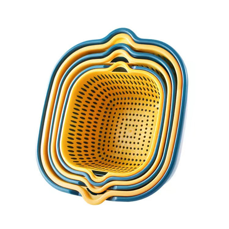 Vegetable Washing Baskets in The Kitchen Fruit Baskets Multi-layer Stackable Vegetable Sinks, Strainer and Washing Fruits and Vegetables Kitchen Colander Set (Blue Yellow)