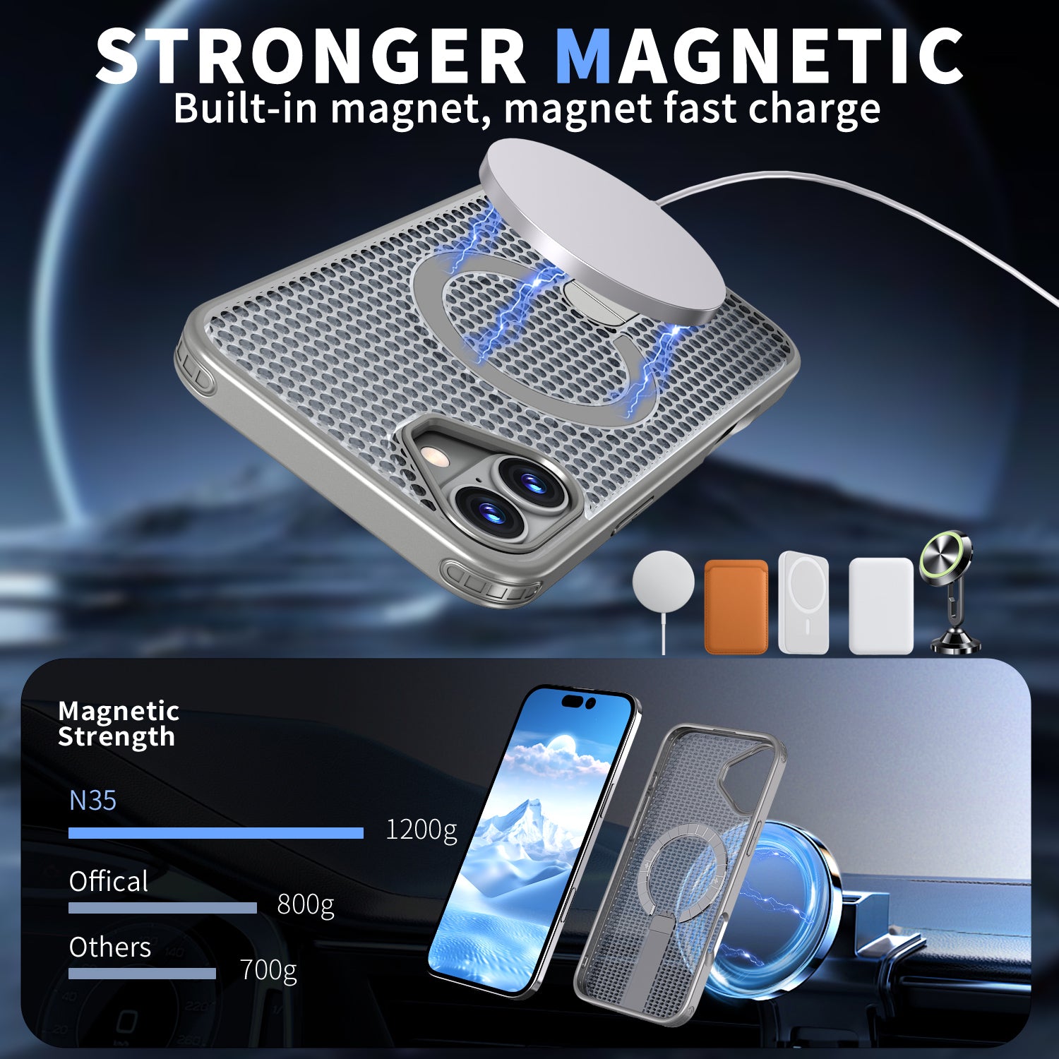IPhone 16 Plus High Precision Rubber Coating Structure Mobile Phone Bugs CSS Case Protection Shockproof Kickstand Magnetic Metal 360 Degrees Wireless Charging Case