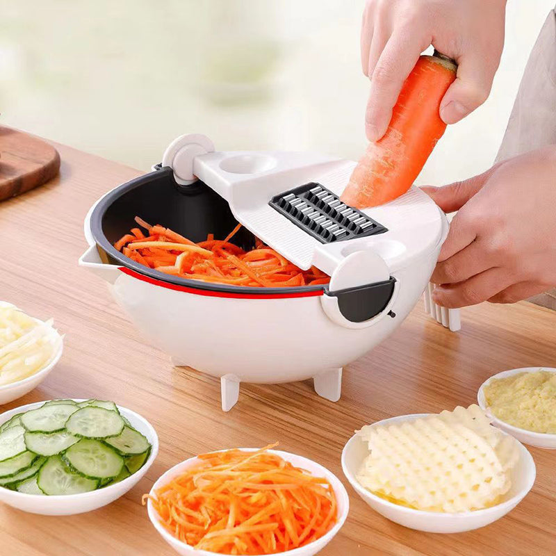 Multifunction Magic Vegetable Fruit Cutting Tool 9- in- 1 Vegetable Chopper Veggie Slicer Shredder Grater Vegetable Cutter with Drain Basket Kitchen Tool