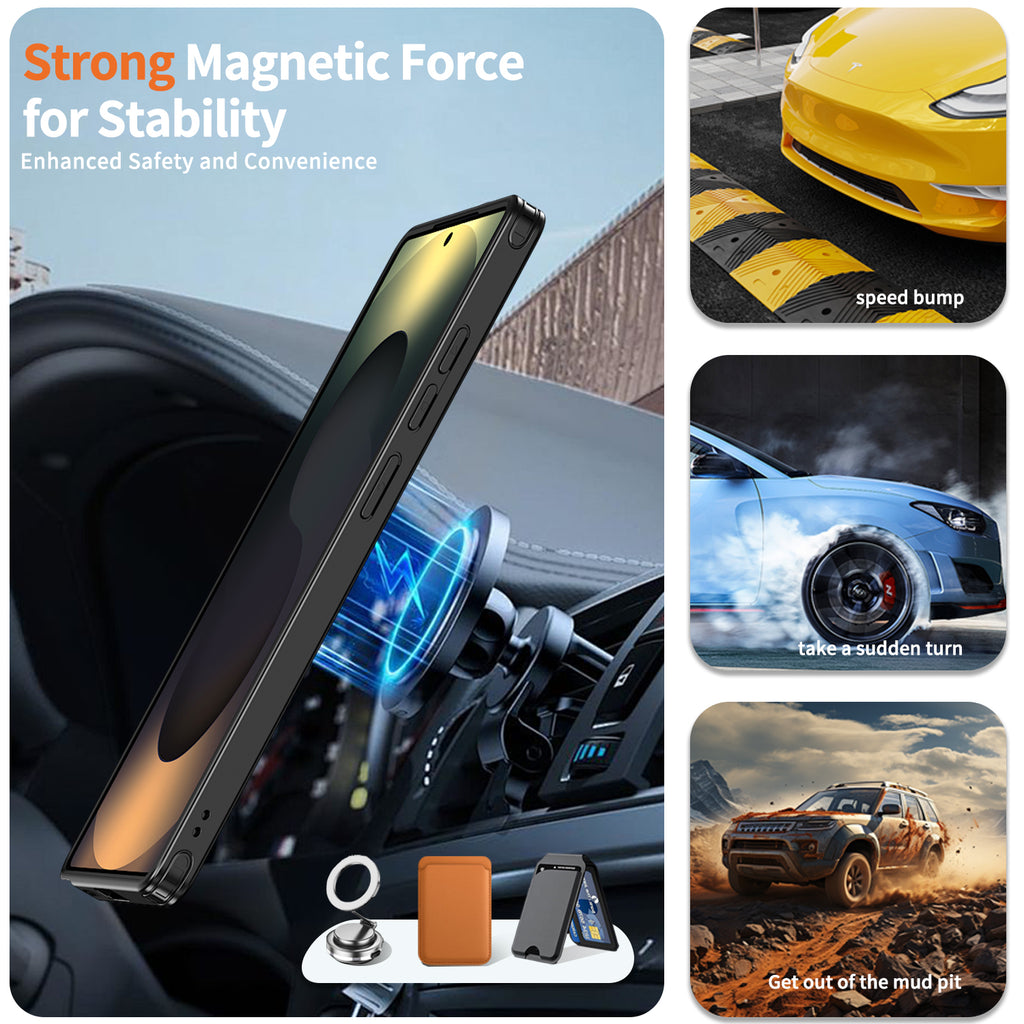 Magnetic Heat Dissipation Rubber Coating Structure Case for Samsung Galaxy S25 Ultra Wireless Charging Compatible Military Drop Protection Adjustable Kickstand Magnetic Metal 360 Degrees Ice Armour Cool Matte