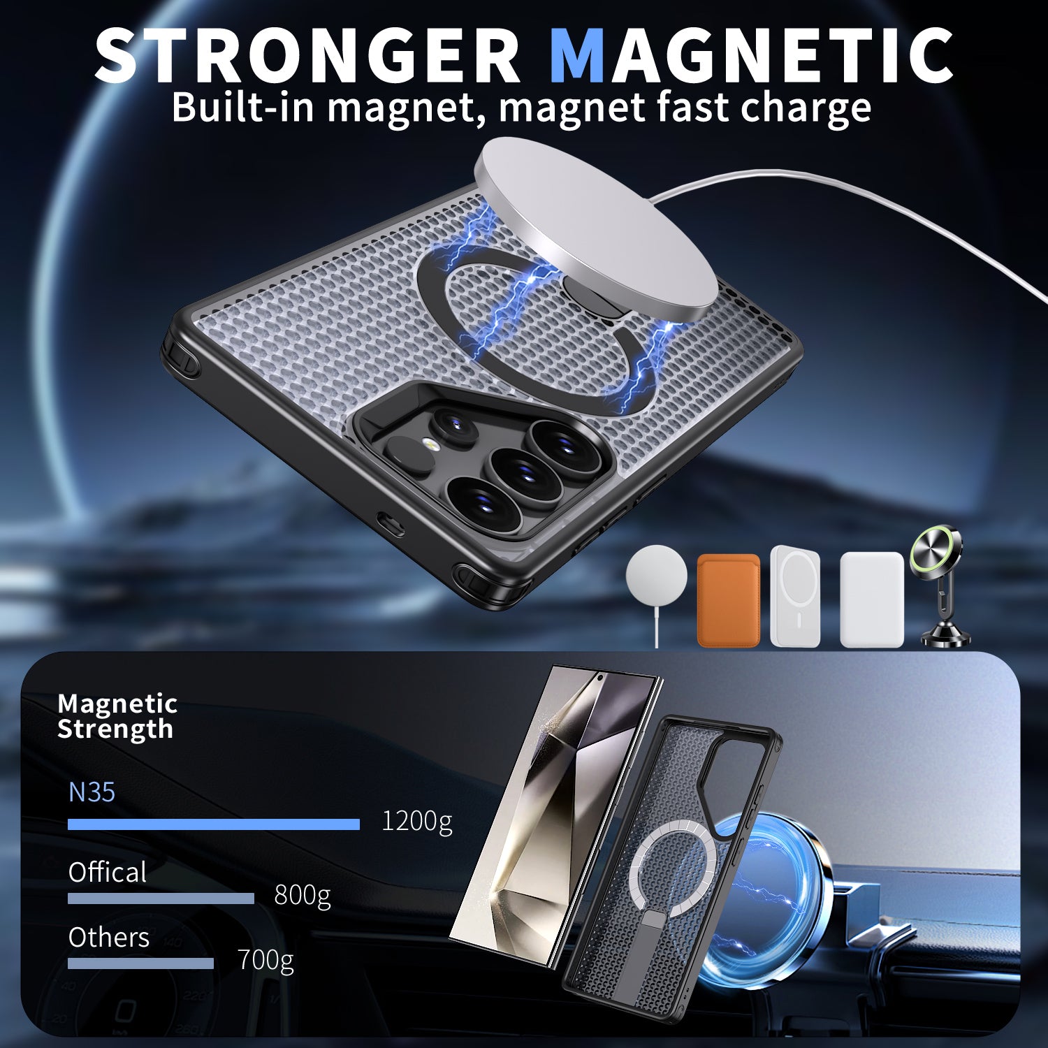 Samsung Galaxy S24 Ultra Magnetic Heat Dissipatio case for Samsung Galaxy, for Wireless Charging, Cooling Drop Protection, Adjustable Kickstand case, Ice Armour Cool Matte Material