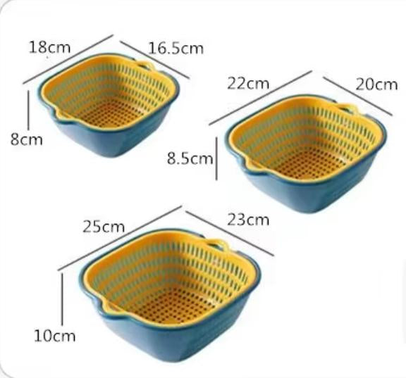 Vegetable Washing Baskets in The Kitchen Fruit Baskets Multi-layer Stackable Vegetable Sinks, Strainer and Washing Fruits and Vegetables Kitchen Colander Set (Blue Yellow)