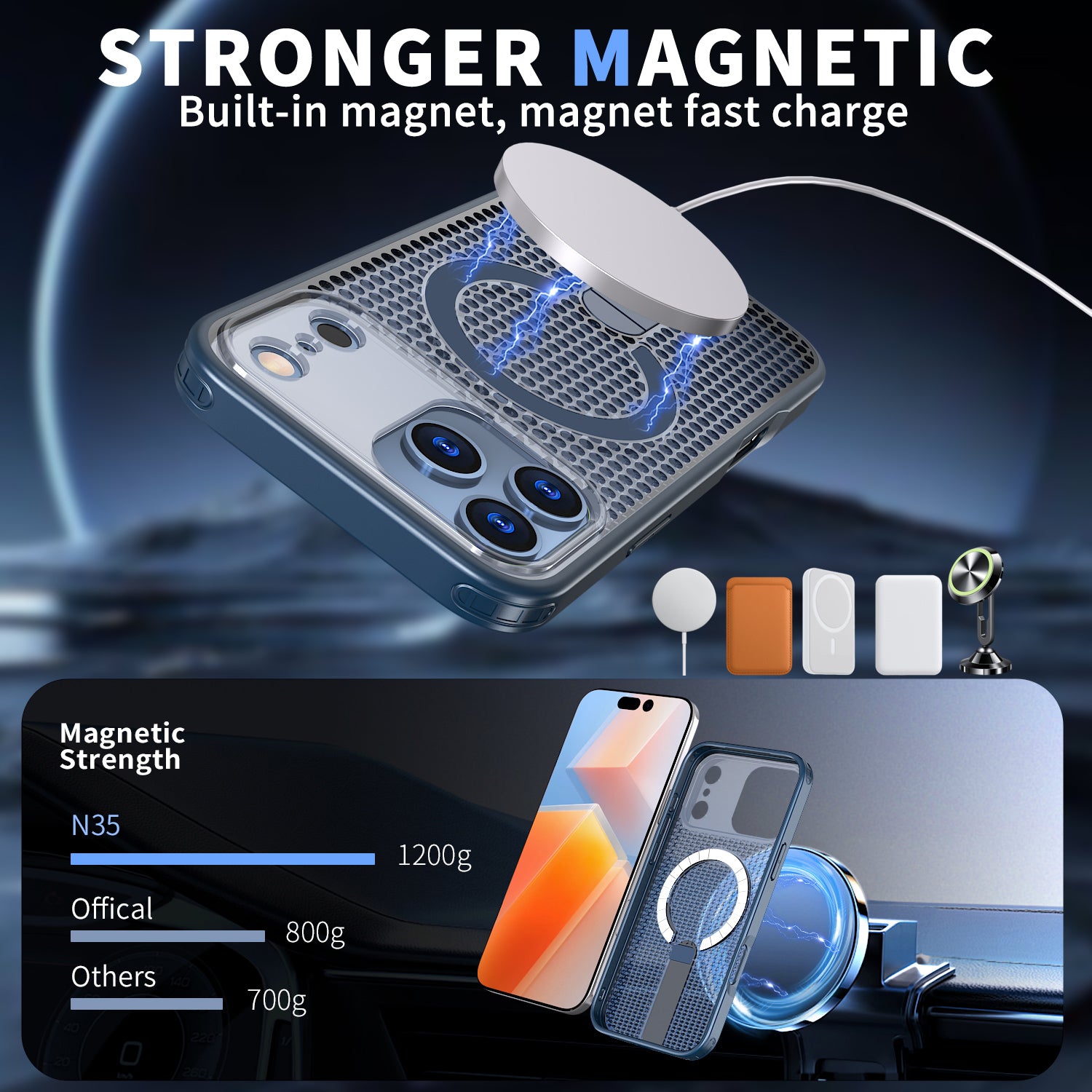 IPhone 17 Pro High Precision Rubber Coating Structure Mobile Phone Bugs CSS Case Protection Shockproof Kickstand Magnetic Metal 360 Degrees Wireless Charging Case