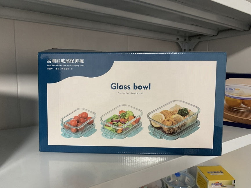 Freshkeeping bowl gift box set of three Food Grade Material Lunch Box Heat-resisting Glass Lunch Box Glassware Lunch Box for Officer and Adult