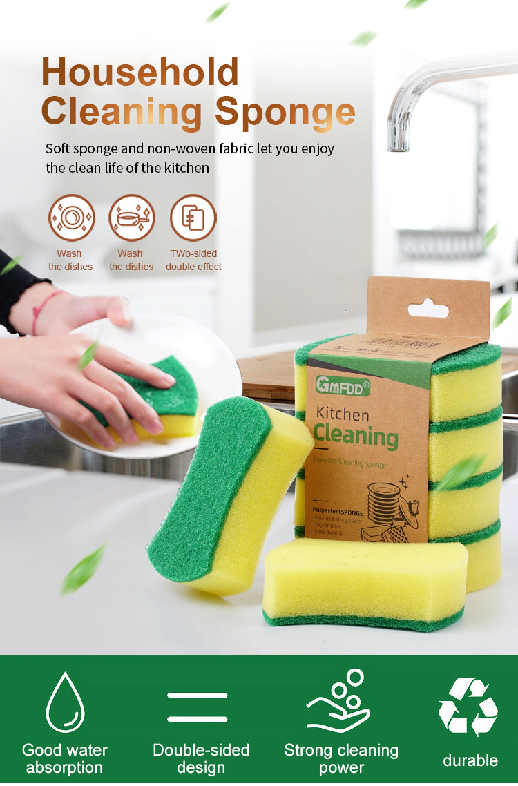 Kitchen Cleaning Sponge Dishes Pans Scrubbing Sponges Thick Foam Kitchen Bathroom Household Waist Shaped Polyester Sponge