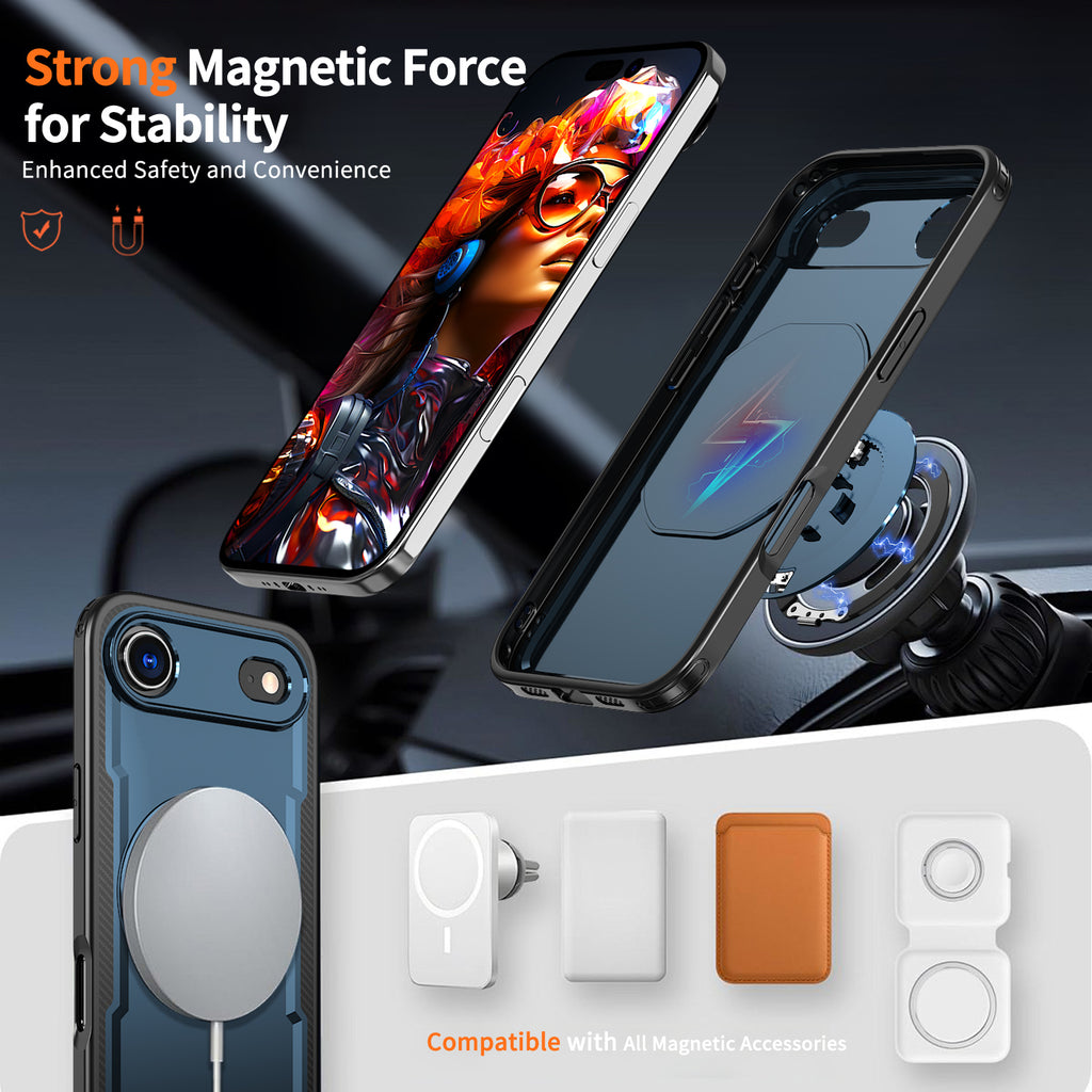 IPhone 17 Air High Precision Rubber Coating Structure Mobile Phone Bugs CSS Case Protection Shockproof Kickstand Magnetic Metal 360 Degrees Wireless Charging Case
