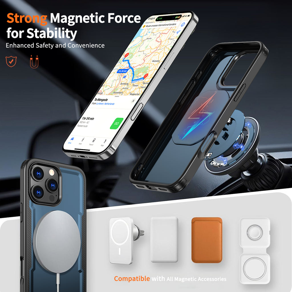 IPhone 16 Pro Max High Precision Rubber Coating Structure Mobile Phone Bugs CSS Case Protection Shockproof Kickstand Magnetic Metal 360 Degrees Wireless Charging Case