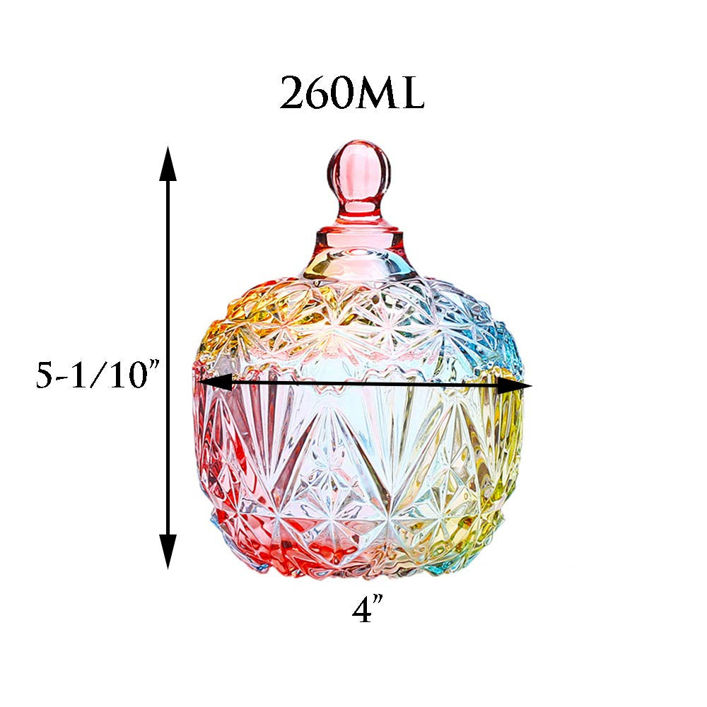 Crystal Glass Candy Dish with Lids, Cookie, Candy Jar with Lid, Rainbow Gradient Design, Large Crown Shaped, Elegant Glass Storage Jar for Buffet, Jewelry Box for Weddings, Home Decor Great Gift