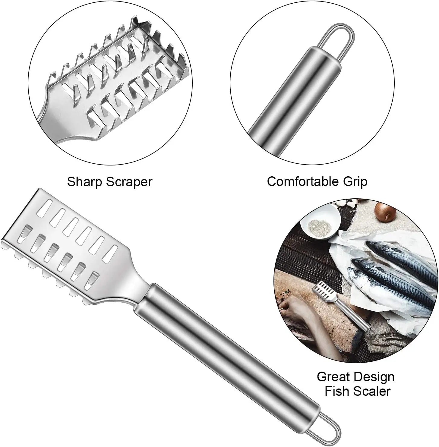 Fish Scaler, Stainless Steel Fish Scaler Remover with Serrated Sawtooth No Mess Easily Remove Fish Scales, Fish Skin Scraper for Kitchen Fish Cleaning Kit for All Fish