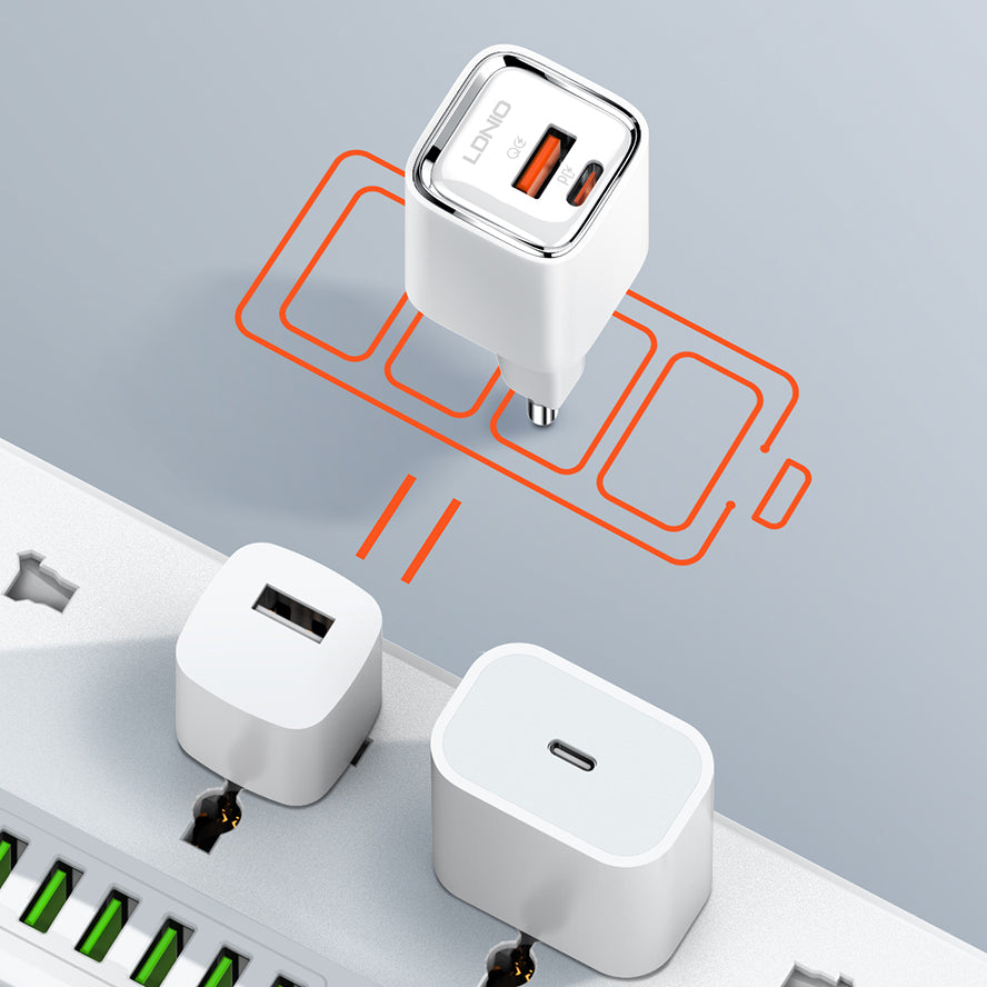 LDNIO 30W PD/QC3.0 Fast Dual-Port USB Charger A2317C with Type-C and USB-A Output Multiple Cable Options