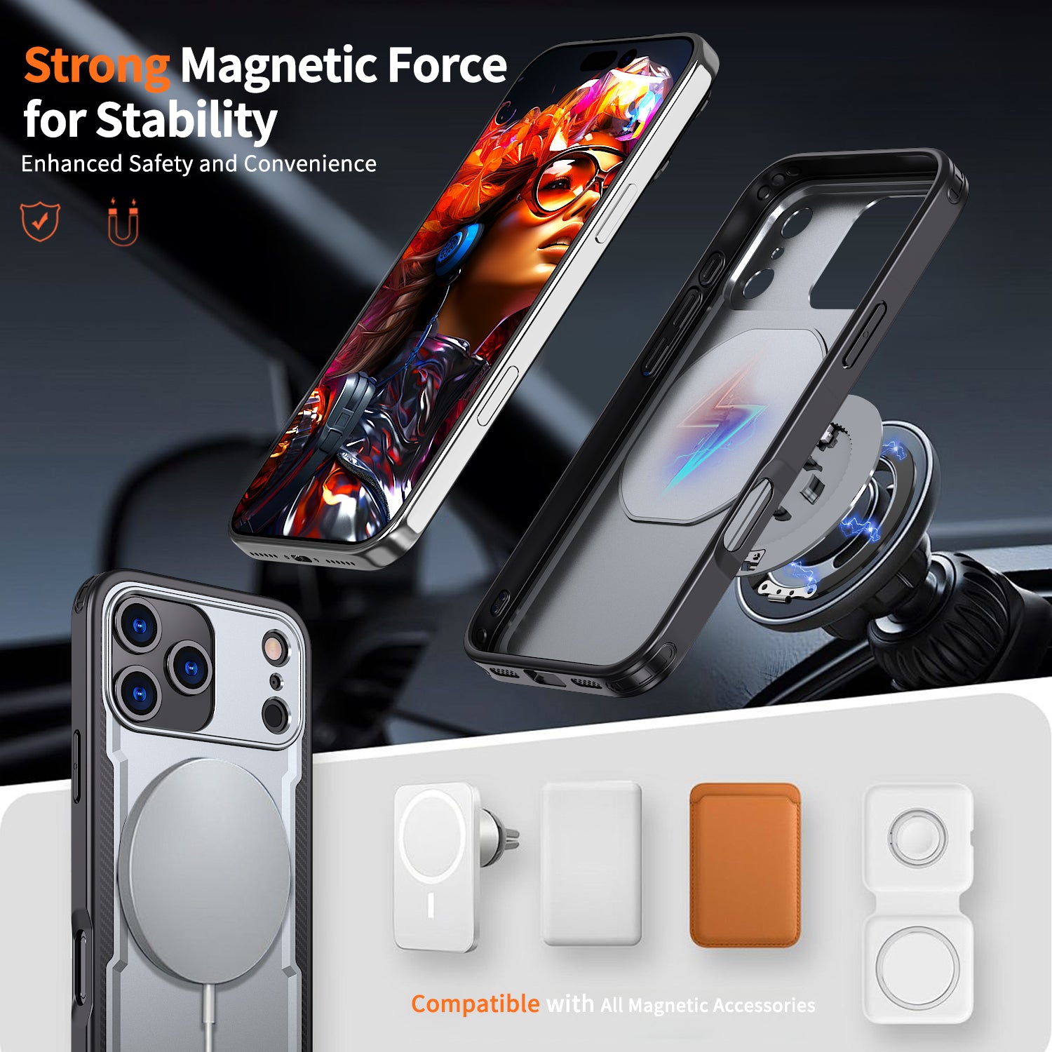 IPhone 17 Pro Max High Precision Rubber Coating Structure Mobile Phone Bugs CSS Case Protection Shockproof Kickstand Magnetic Metal 360 Degrees Wireless Charging Case