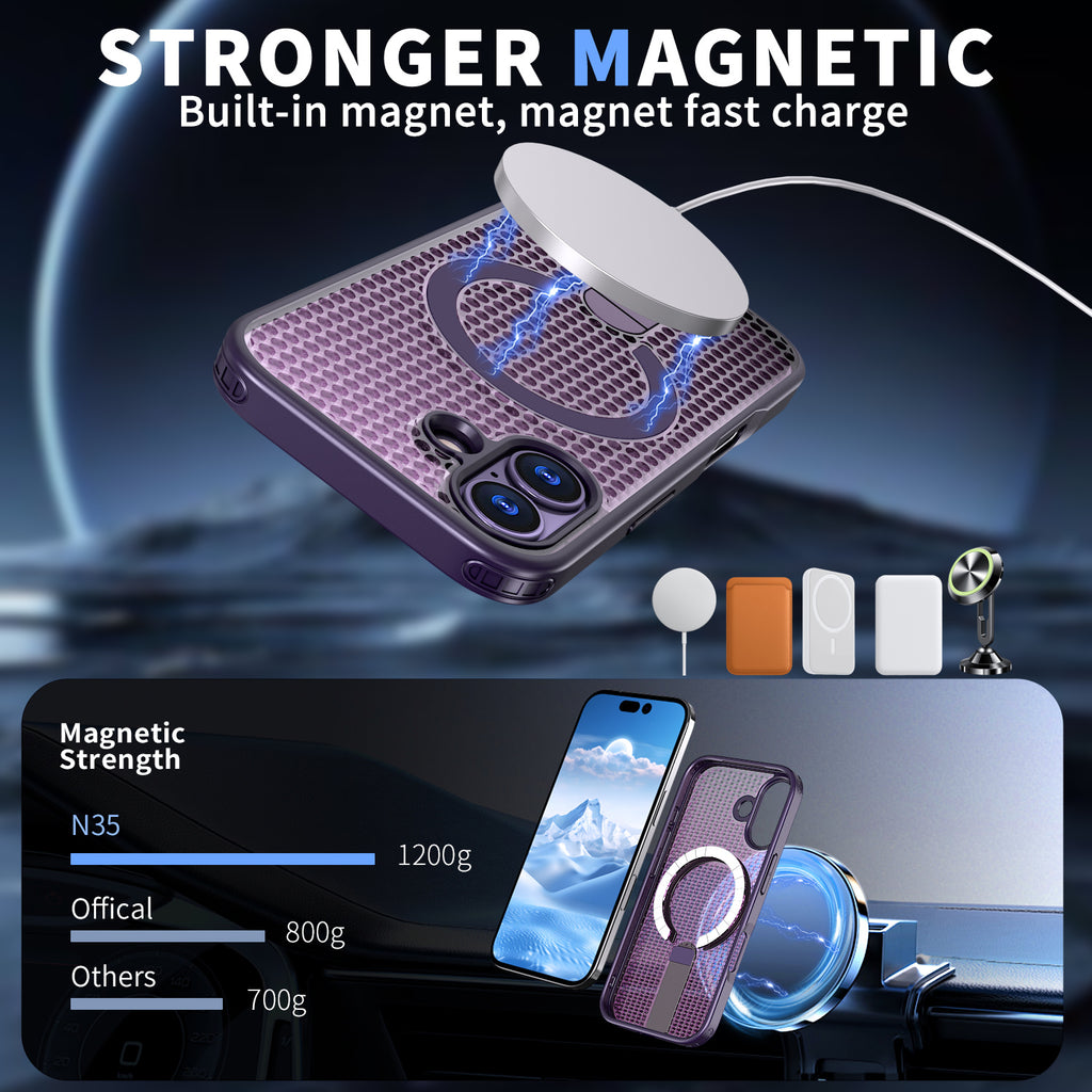 IPhone 17 High Precision Rubber Coating Structure Mobile Phone Bugs CSS Case Protection Shockproof Kickstand Magnetic Metal 360 Degrees Wireless Charging Case