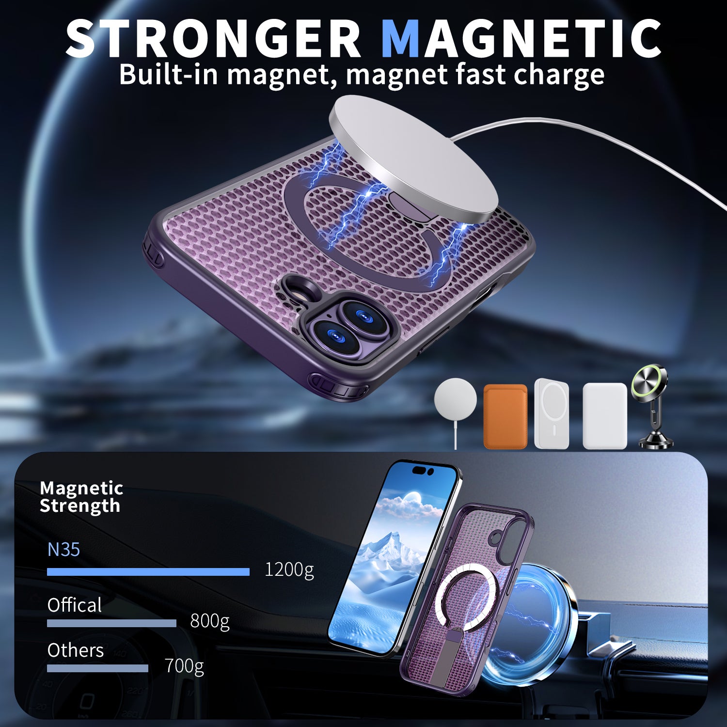 IPhone 17 High Precision Rubber Coating Structure Mobile Phone Bugs CSS Case Protection Shockproof Kickstand Magnetic Metal 360 Degrees Wireless Charging Case