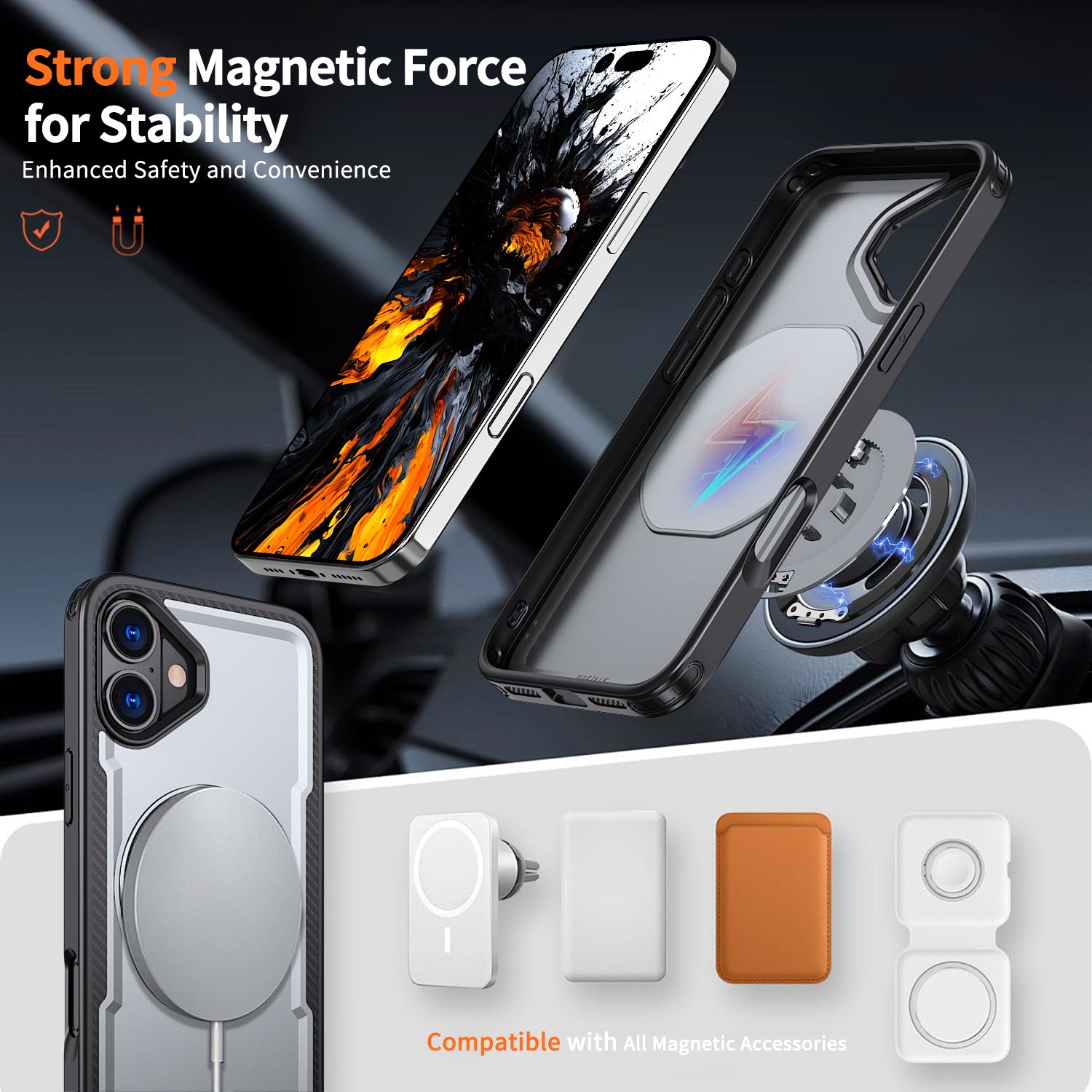 IPhone 16 Plus High Precision Rubber Coating Structure Mobile Phone Bugs CSS Case Protection Shockproof Kickstand Magnetic Metal 360 Degrees Wireless Charging Case