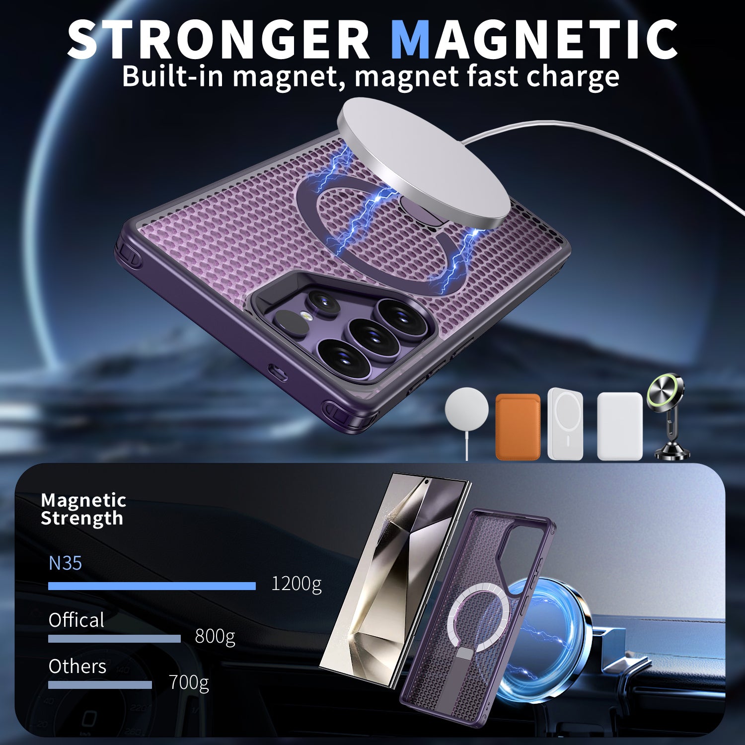 Samsung Galaxy S25 Ultra Magnetic Heat Dissipatio case for Samsung Galaxy, for Wireless Charging, Cooling Drop Protection, Adjustable Kickstand case, Ice Armour Cool Matte Material