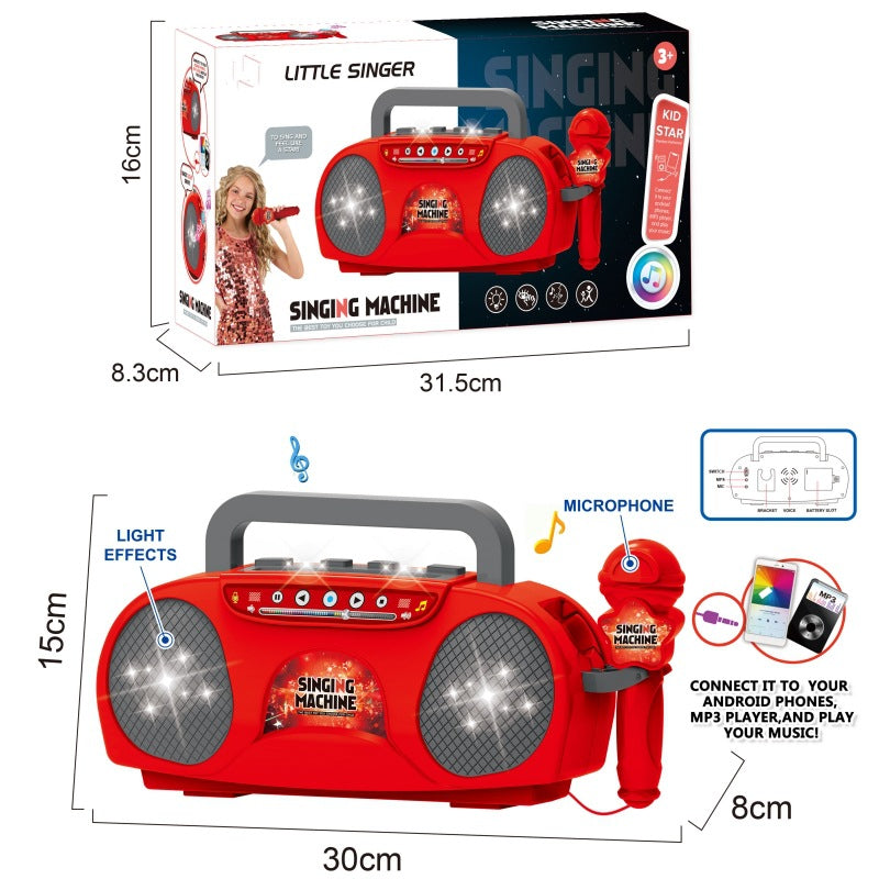 Baby Preschool Electronic Super Rocking Star Girls Musical Microphone Kids Karaoke Instrument Set Children Singing Machine Toy Piano Keyboard PC Material Microphone for Musical Instrument Ages 3+
