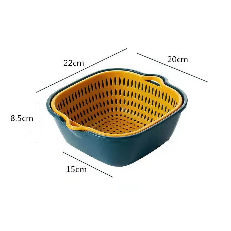 Vegetable Washing Baskets in The Kitchen Fruit Baskets Multi-layer Stackable Vegetable Sinks, Strainer and Washing Fruits and Vegetables Kitchen Colander Set (Blue Yellow)