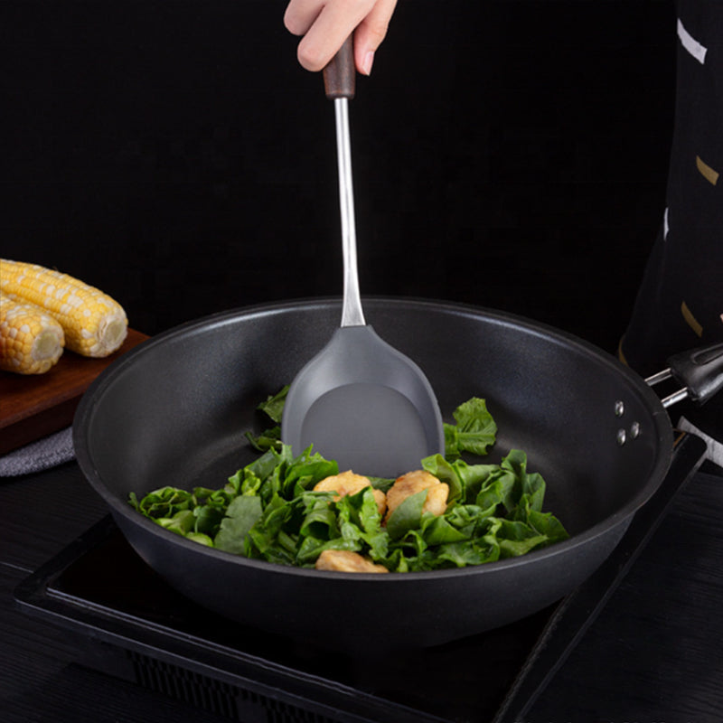 Silicone Spatula and Ladle Set - Stainless Steel Non Stick Heat-Resistant Kitchen Utensils BPA Free Cooking Utensils Cookware Wooden Handle Kitchen Utensils Set