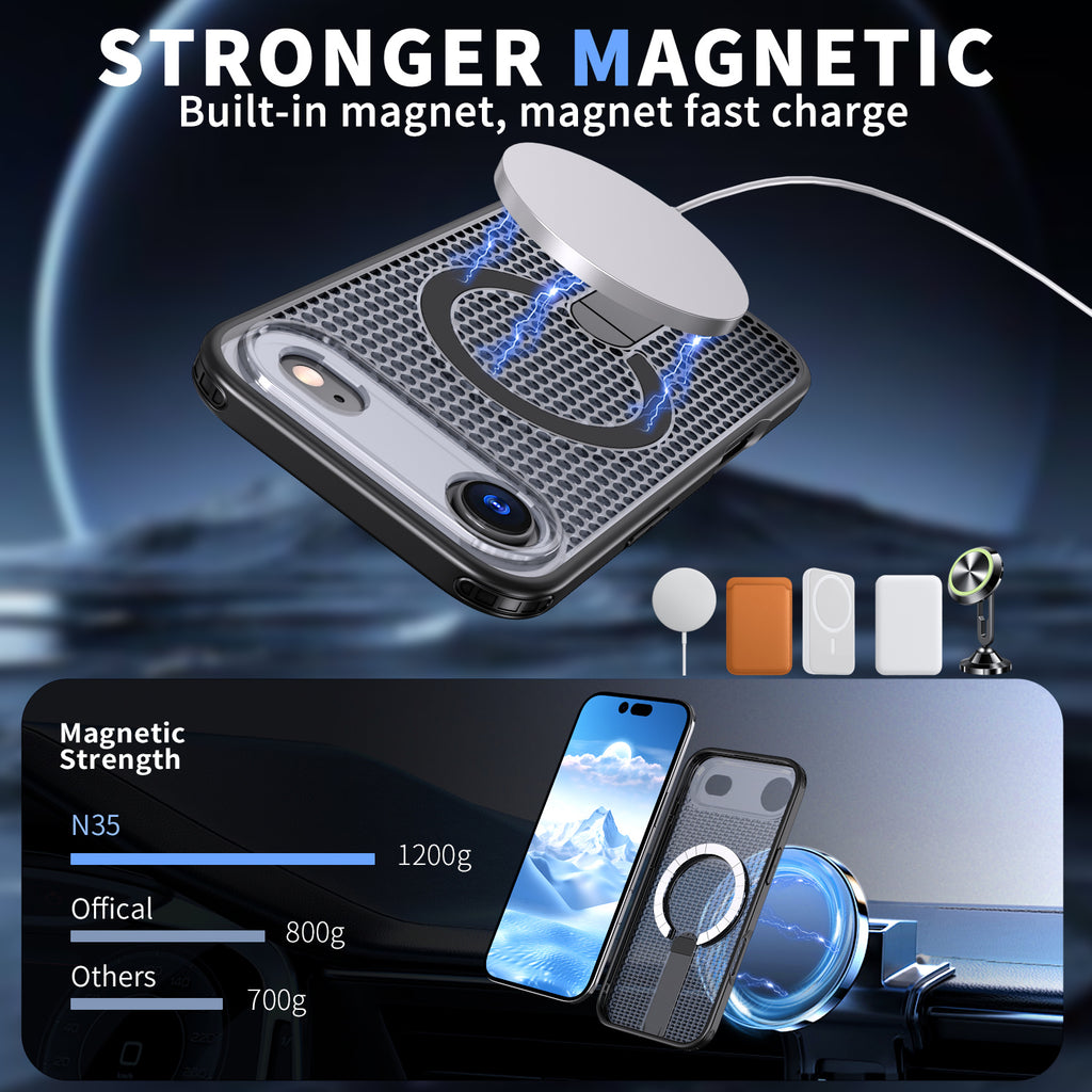 IPhone 17 Air High Precision Rubber Coating Structure Mobile Phone Bugs CSS Case Protection Shockproof Kickstand Magnetic Metal 360 Degrees Wireless Charging Case