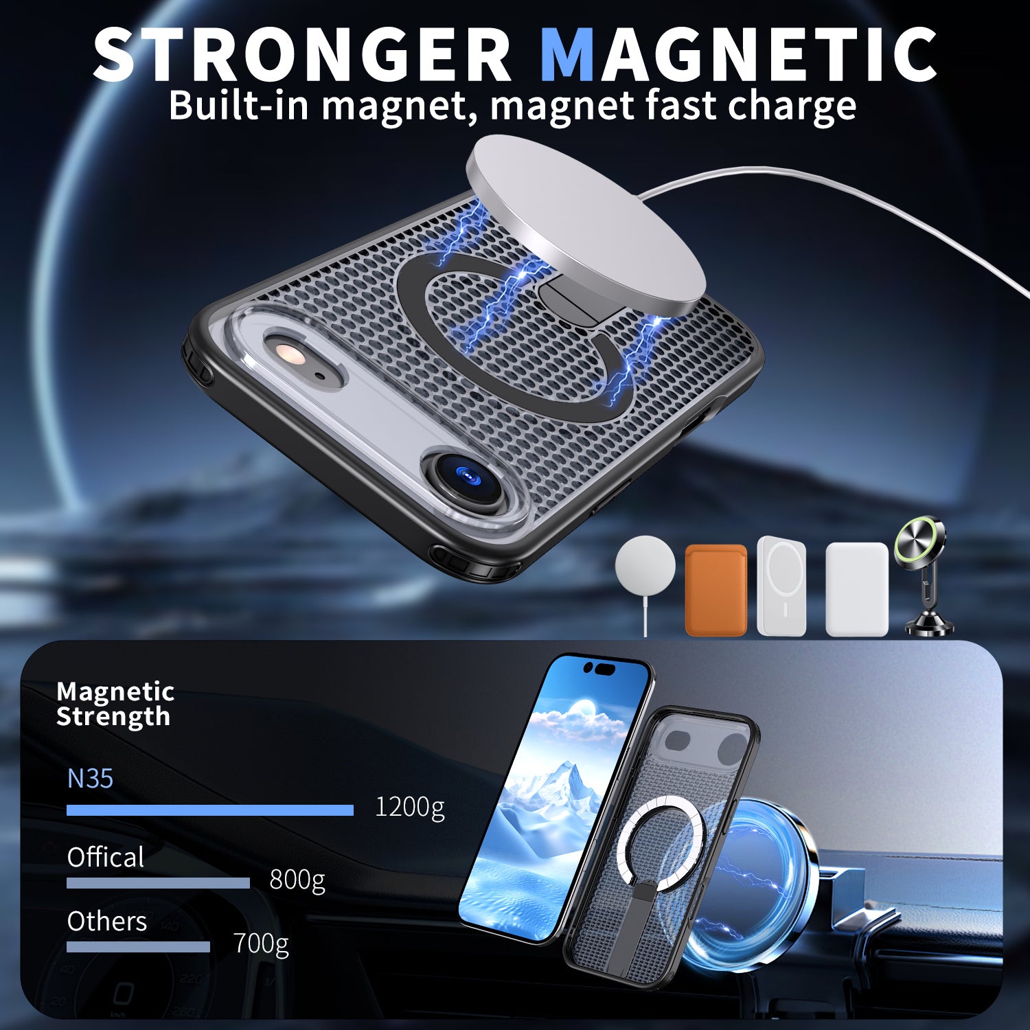 IPhone 17 Air High Precision Rubber Coating Structure Mobile Phone Bugs CSS Case Protection Shockproof Kickstand Magnetic Metal 360 Degrees Wireless Charging Case
