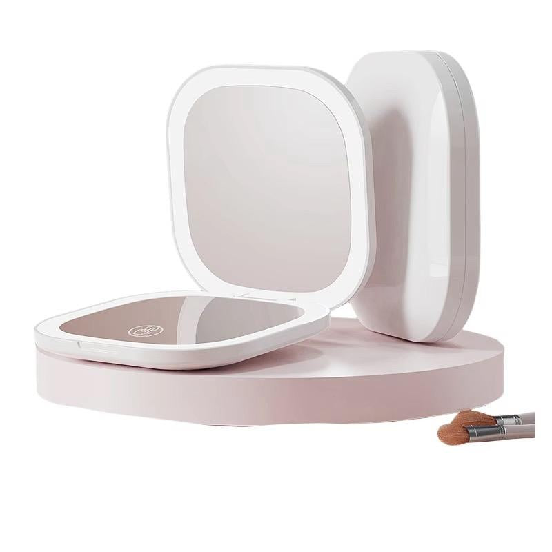 LumiÉlan™ DualGlow Compact Mirror – Precision Meets Elegance LED Makeup Mirror Light Double-Sided Folding Square Pocket Portable