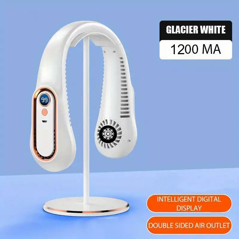 Portable Small Neck Fan - Hands Free Personal Fan, Foldable Folding Wearable Usb Charging Rechargeable Bladeless Fan with 1200mAh-Battery, Digital Display, 4 Speeds, 360° Cooling Wearable Fan, Birthday Gifts for Men, Women, Mom, and Dad