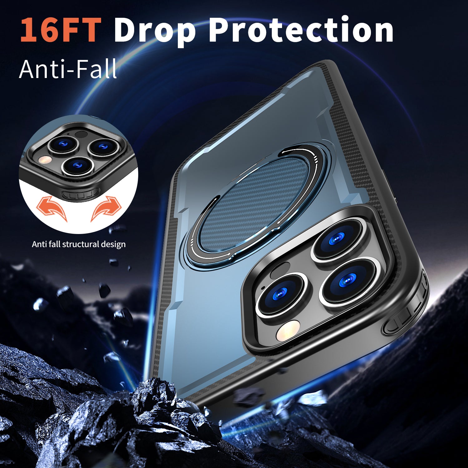 IPhone 16 Pro Max High Precision Rubber Coating Structure Mobile Phone Bugs CSS Case Protection Shockproof Kickstand Magnetic Metal 360 Degrees Wireless Charging Case