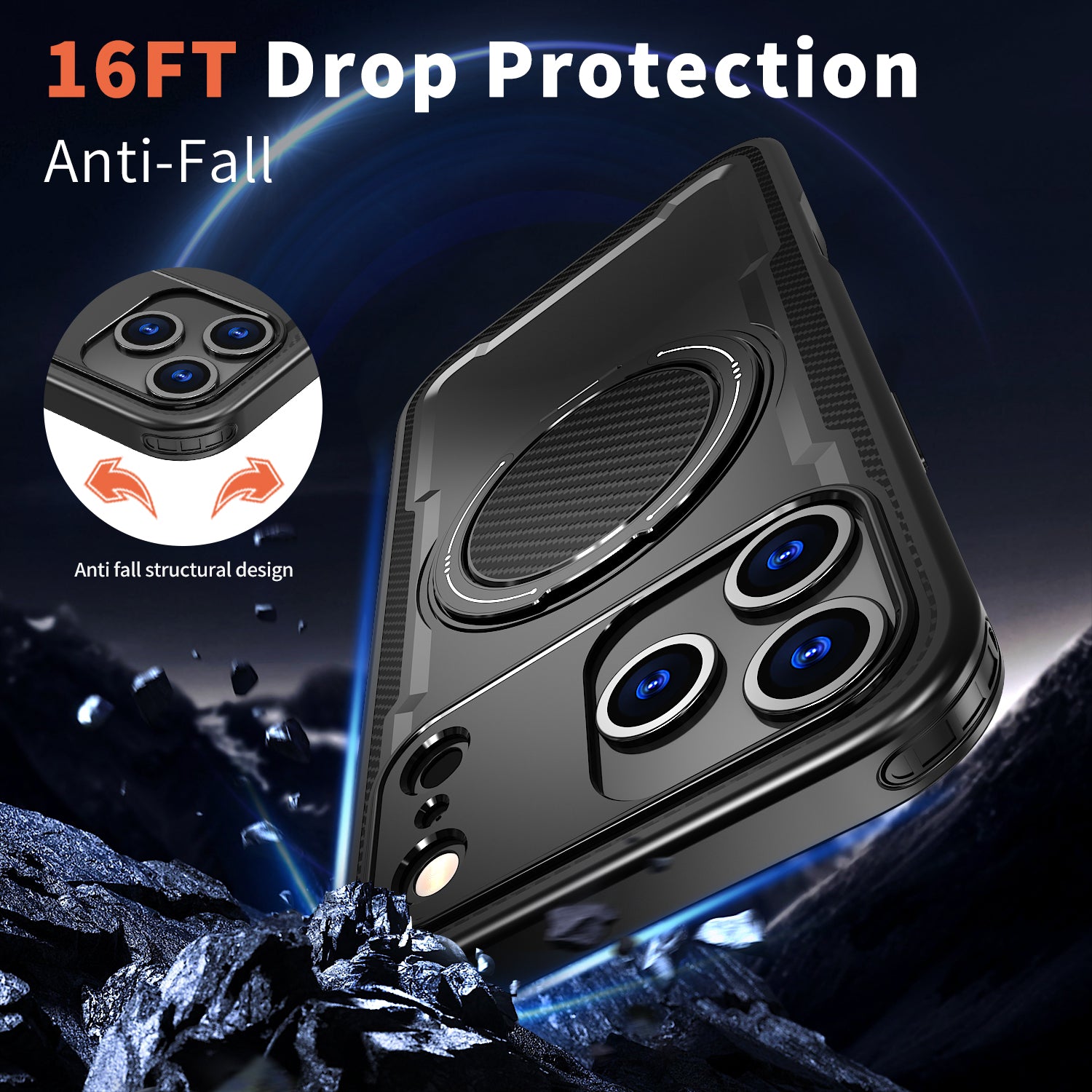 IPhone 17 Pro High Precision Rubber Coating Structure Mobile Phone Bugs CSS Case Protection Shockproof Kickstand Magnetic Metal 360 Degrees Wireless Charging Case