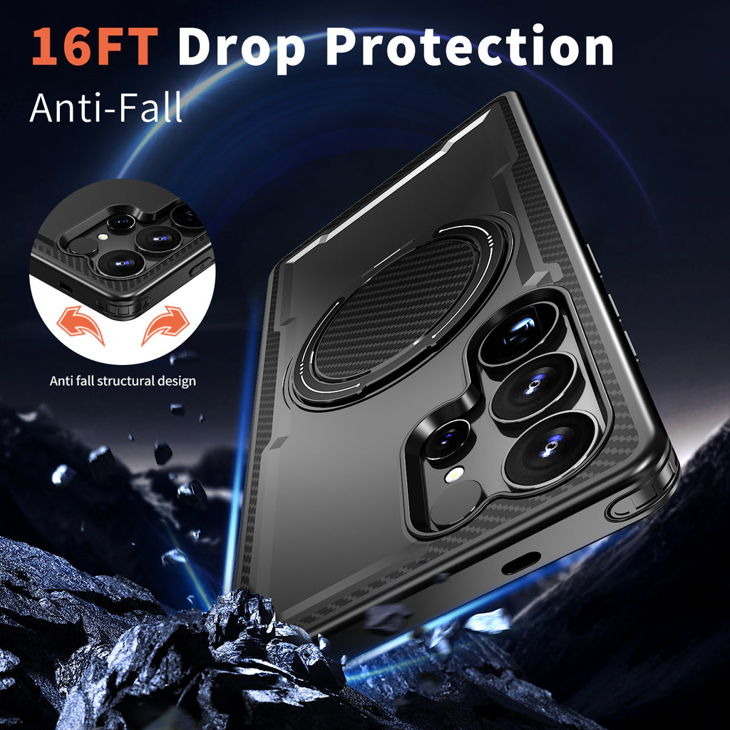 Magnetic Heat Dissipation Rubber Coating Structure Case for Samsung Galaxy S24 Ultra Wireless Charging Compatible Military Drop Protection Adjustable Kickstand Magnetic Metal 360 Degrees Ice Armour Cool Matte