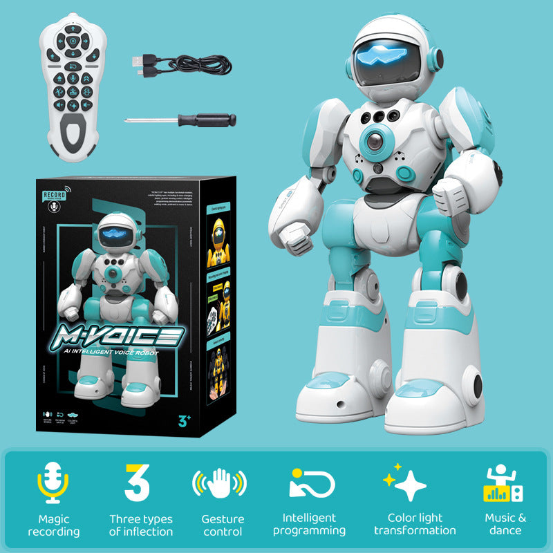 Gesture Sensing RC Robot Toy for Kids, Smart Interactive Dancing Robot with Voice Recording & Playback, LED Lights, Touch & Remote Control, Music & Magic Sound Educational Toy for Boys & Girls