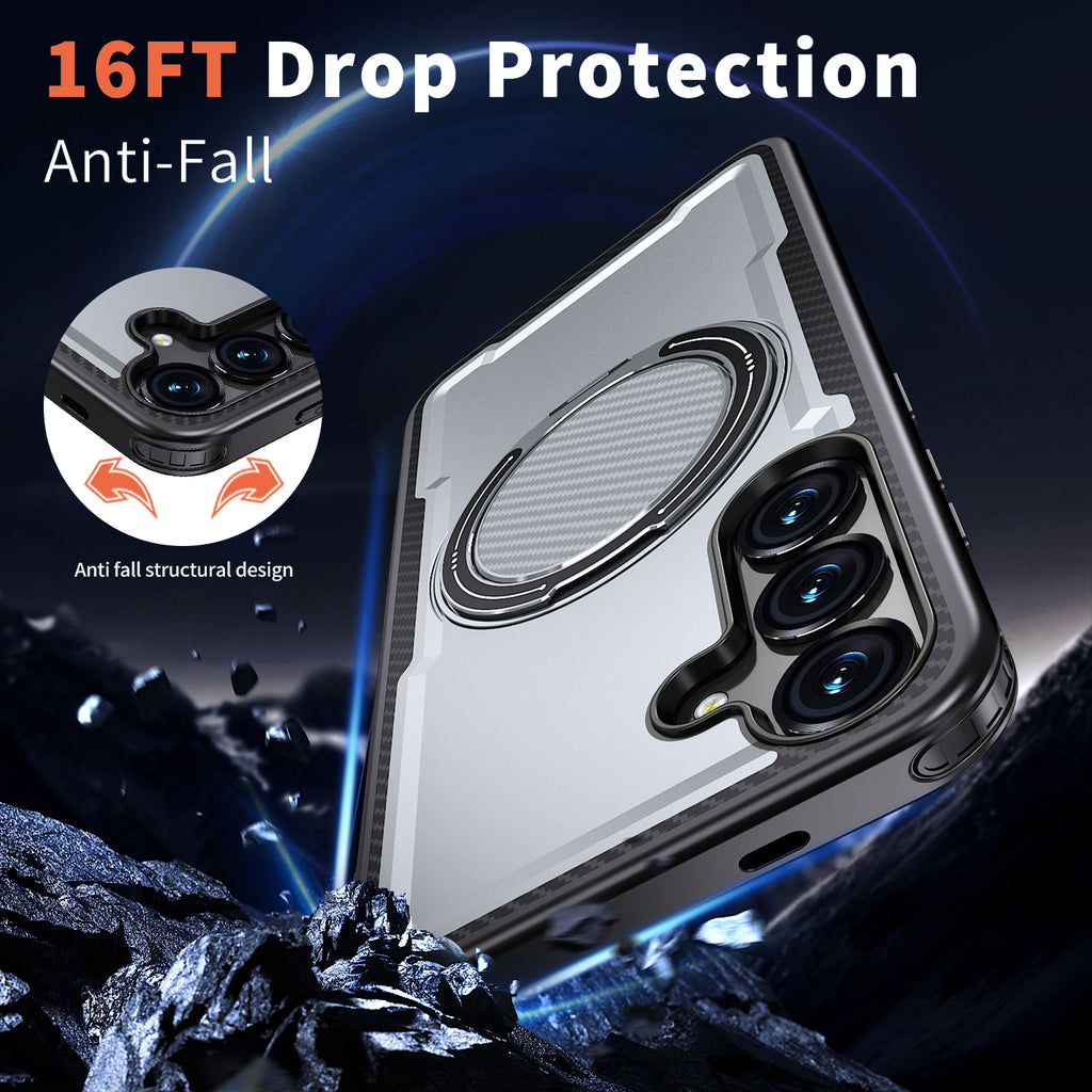 Magnetic Heat Dissipation Rubber Coating Structure Case for Samsung Galaxy S25 Plus Wireless Charging Compatible Military Drop Protection Adjustable Kickstand Magnetic Metal 360 Degrees Ice Armour Cool Matte