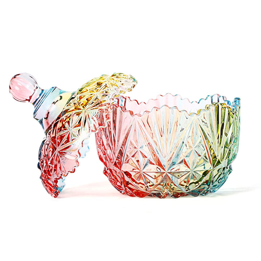 Crystal Glass Candy Dish with Lids, Cookie, Candy Jar with Lid, Rainbow Gradient Design, Large Crown Shaped, Elegant Glass Storage Jar for Buffet, Jewelry Box for Weddings, Home Decor Great Gift