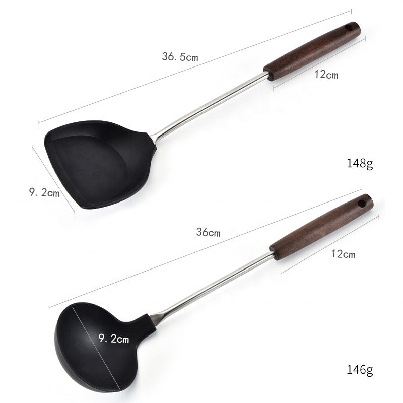 Silicone Spatula and Ladle Set - Stainless Steel Non Stick Heat-Resistant Kitchen Utensils BPA Free Cooking Utensils Cookware Wooden Handle Kitchen Utensils Set