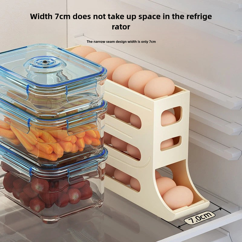 Egg Holder 4 Layers Self-acting Refrigerator Freshable 30 pcs Eggs Storage Container Box High Capacity Rolling Egg Rack Dispenser
