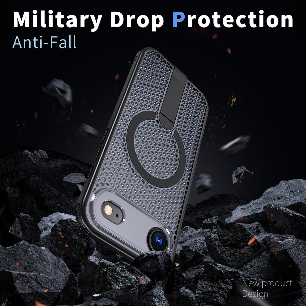 IPhone 17 Air High Precision Rubber Coating Structure Mobile Phone Bugs CSS Case Protection Shockproof Kickstand Magnetic Metal 360 Degrees Wireless Charging Case