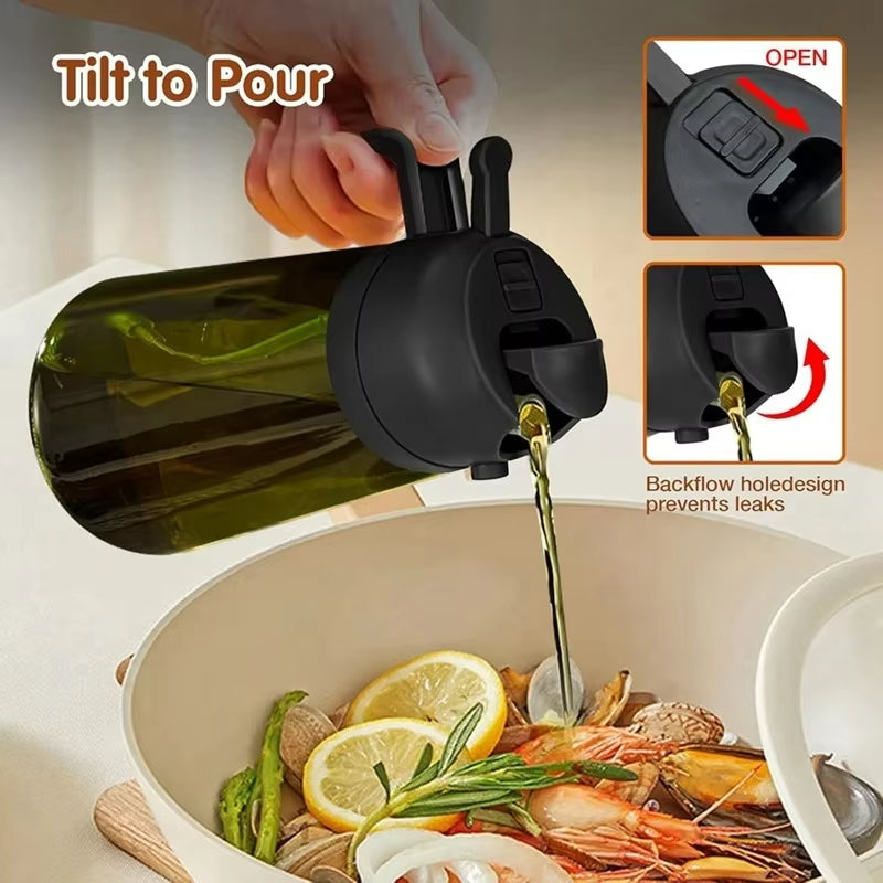 Olive Oil Sprayer for Cooking, 2 In 1 Glass Oil Dispenser Premium Spray Bottle for Kitchen Gadgets and Air Fryer Accessories, Salad, BBQ - Dark Green