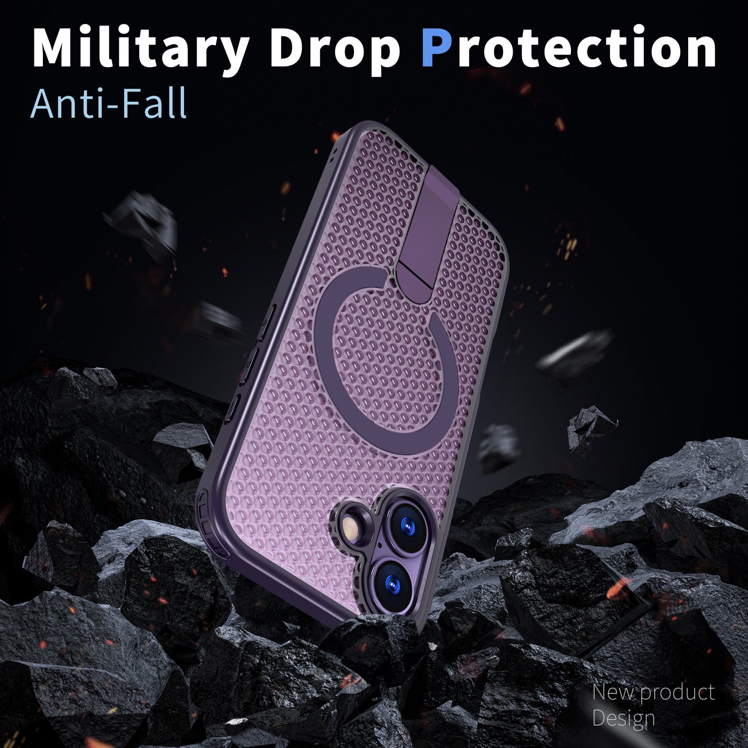 IPhone 17 High Precision Rubber Coating Structure Mobile Phone Bugs CSS Case Protection Shockproof Kickstand Magnetic Metal 360 Degrees Wireless Charging Case