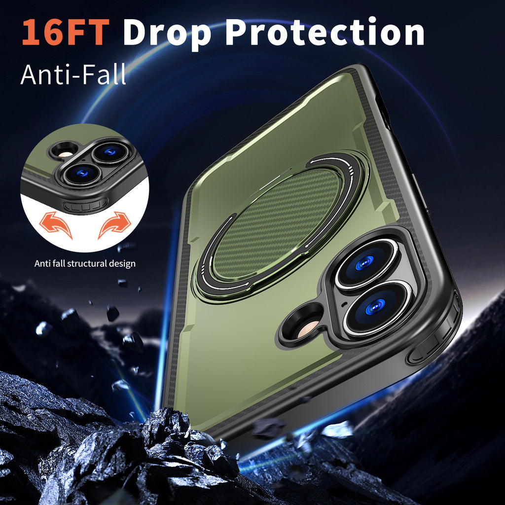 IPhone 17 High Precision Rubber Coating Structure Mobile Phone Bugs CSS Case Protection Shockproof Kickstand Magnetic Metal 360 Degrees Wireless Charging Case