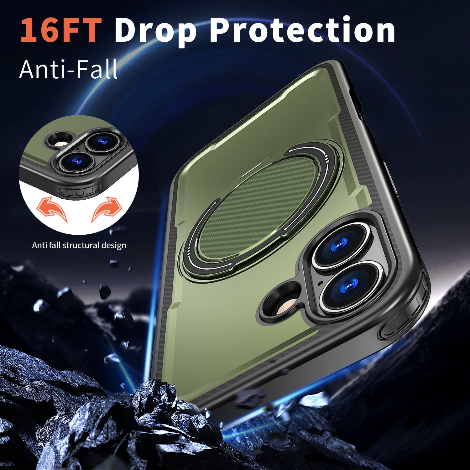 IPhone 17 High Precision Rubber Coating Structure Mobile Phone Bugs CSS Case Protection Shockproof Kickstand Magnetic Metal 360 Degrees Wireless Charging Case